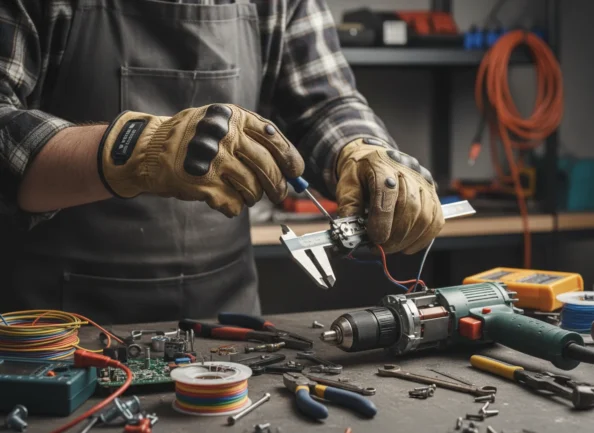 Firefly_Gemini Flash_MANI DA UOMO CON GUANTI DA LAVORO CHE Riparazione strumenti di misura ed elettroutens 750969